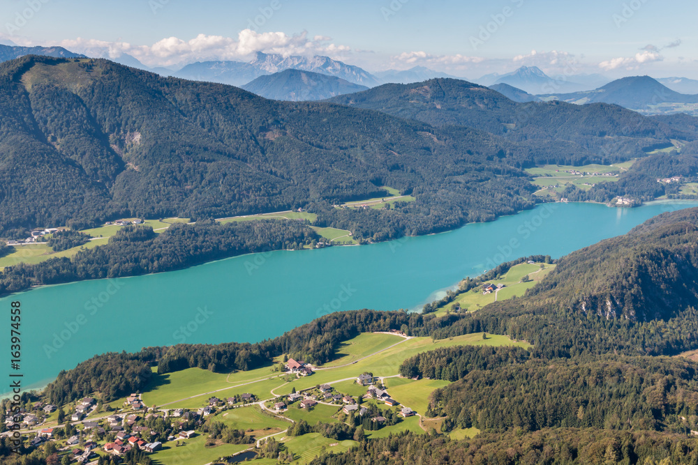 aerial view of Fuschlsee lake in Salzkammergut region in Austria aerial view of Fuschlsee lake in Salzkammergut region in Austria