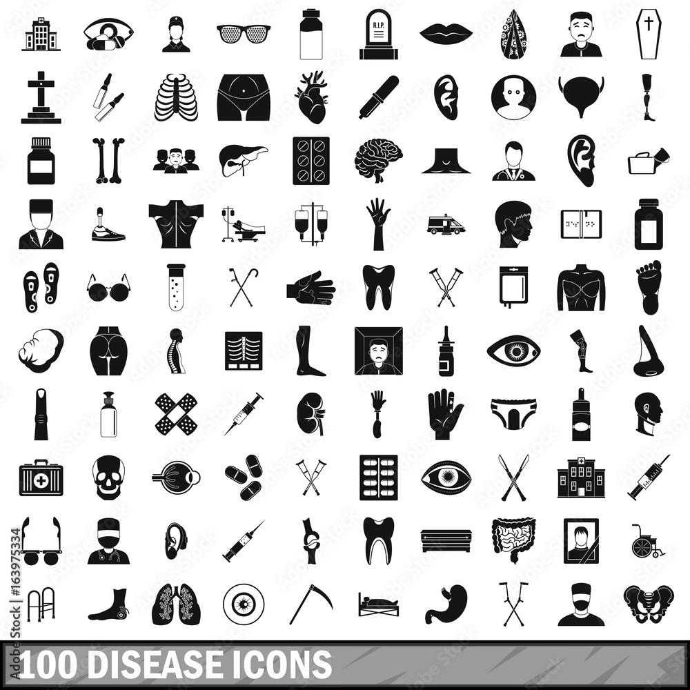 Fototapeta premium 100 disease icons set, simple style 