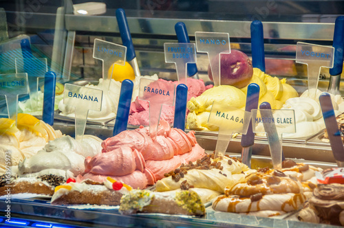 Creamy Italian ice-cream in shop window