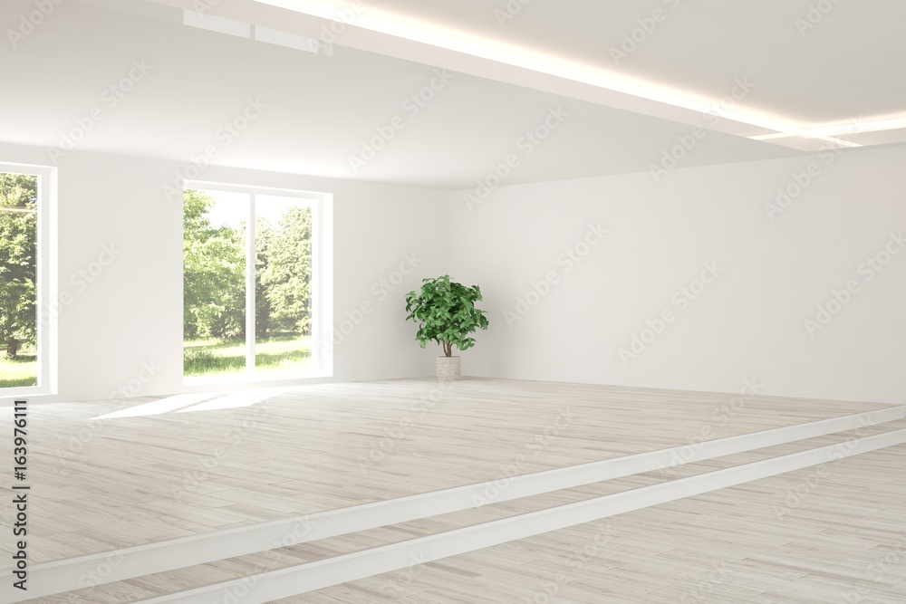 custom made wallpaper toronto digitalWhite empty room with green landscape in window. Scandinavian interior design. 3D illustration