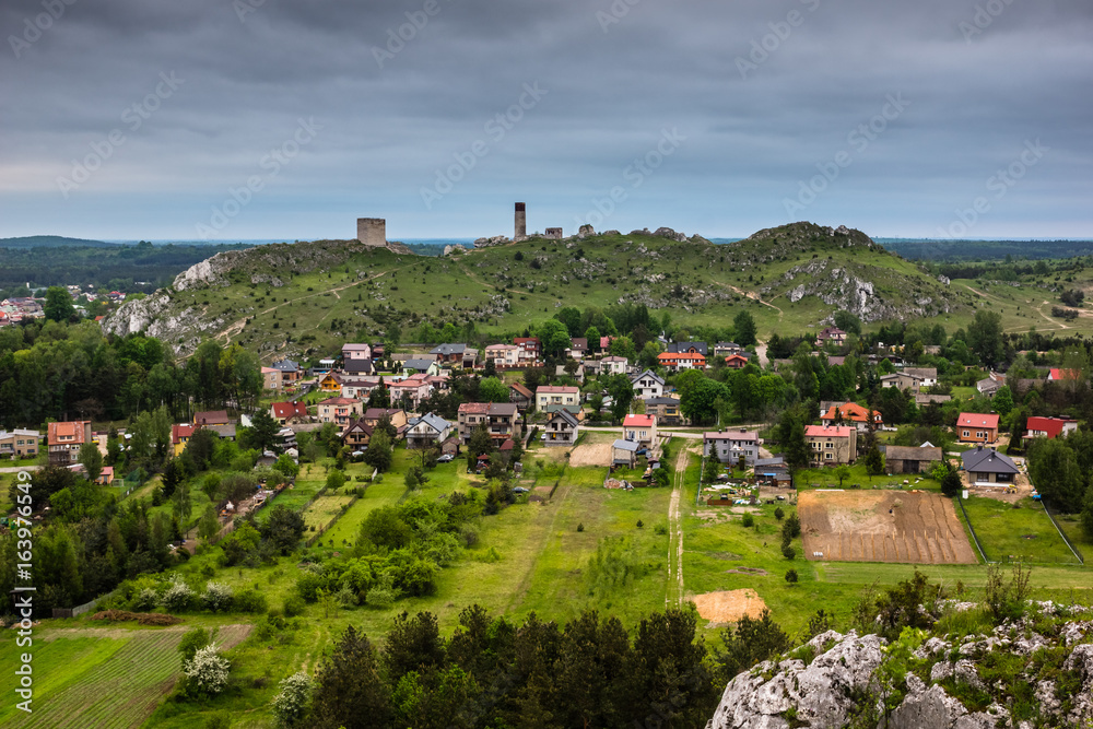 View on the castle in Olsztyn near Czestochowa from Biaklo mountain, Poland