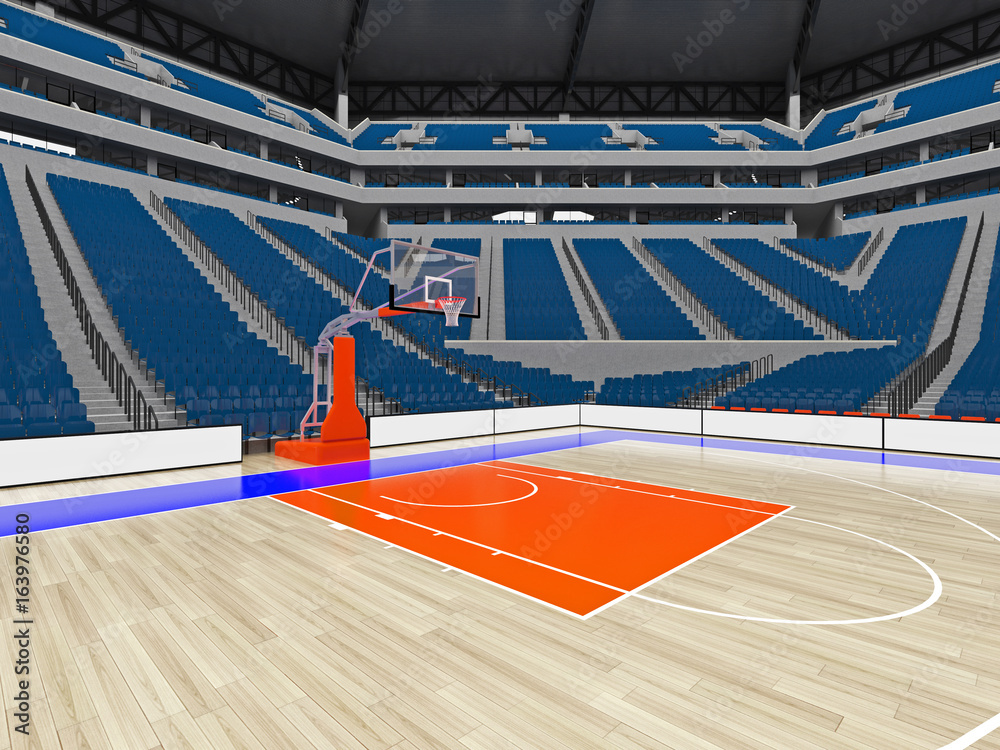 Naklejka premium Large modern basketball arena with blue seats