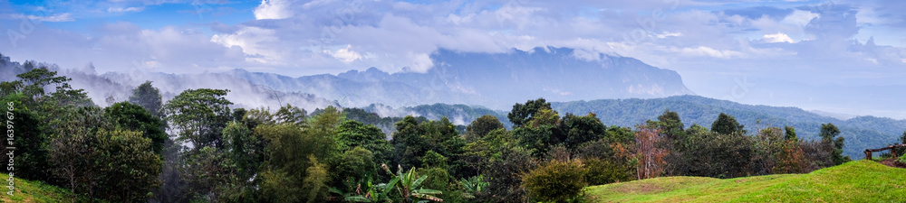 View of a valley in a beautiful early morning with fog between hills at Doi Mae Taman,Chaingmai province, Thailand