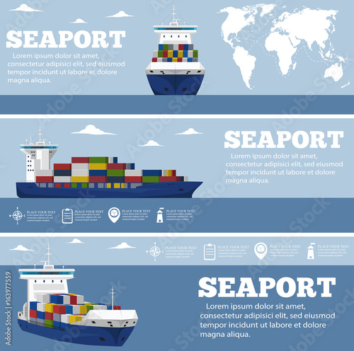 Commercial sea shipping flyer template set