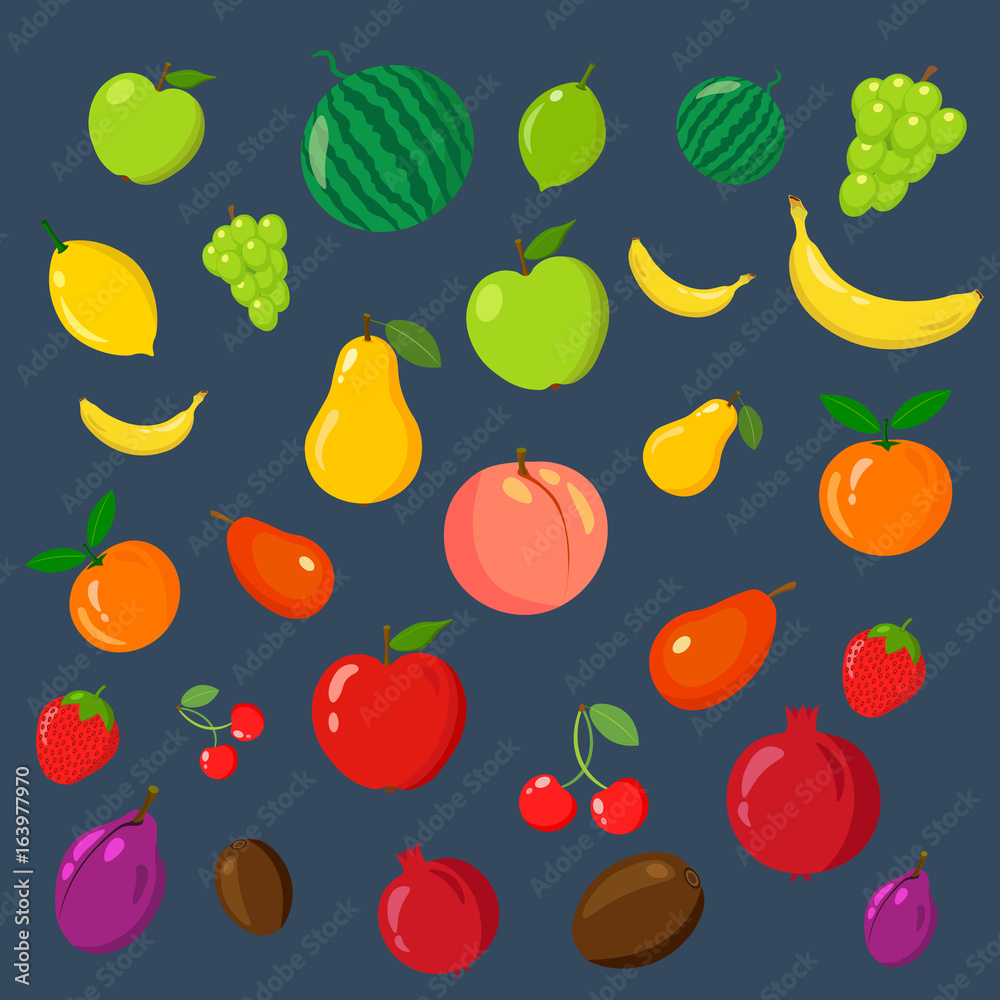 Rainbow of fruits on the blue background Rainbow of fruits on the blue background