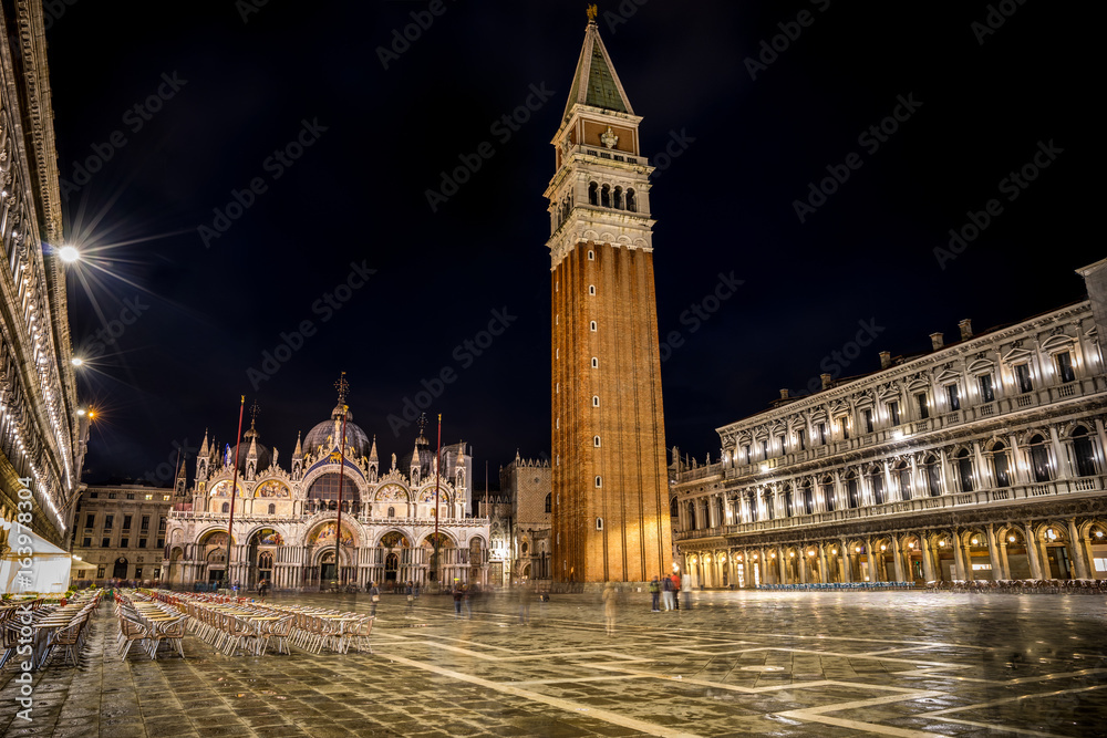 panorama of St Mark's Square or Piazza San Marcoat night
