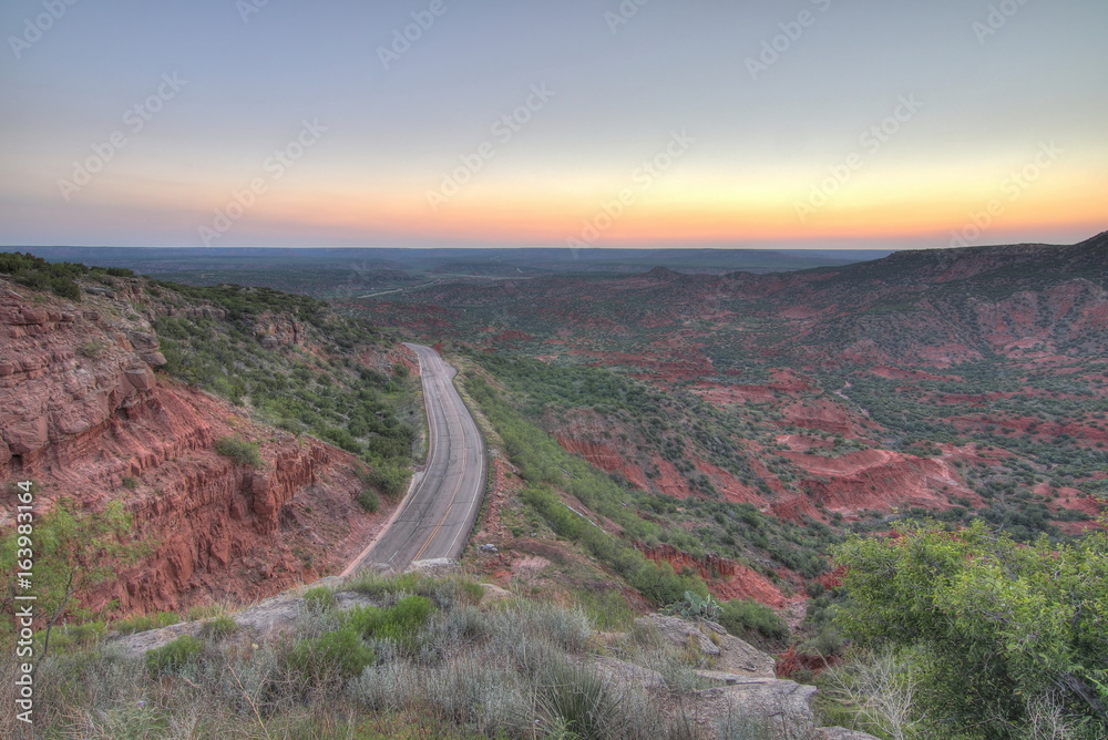 Open blacktop road in Palo Duro Canyon near Amarillo Texas