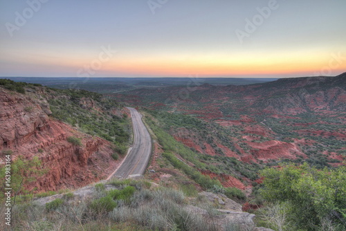 Open blacktop road in Palo Duro Canyon near Amarillo Texas