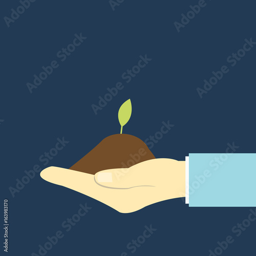 green plant in hand / flat design / vector