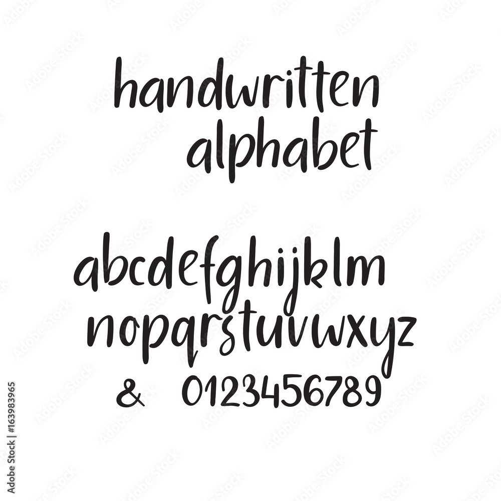 Modern calligraphy alphabet. Handwritten brush letters. Uppercase, lowercase, numbers. Hand lettering font for your design: wedding calligraphy, logo, slogan, window decor, postcard, greeting card Modern calligraphy alphabet. Handwritten brush letters. Uppercase, lowercase, numbers. Hand lettering font for your design: wedding calligraphy, logo, slogan, window decor, postcard, greeting card
