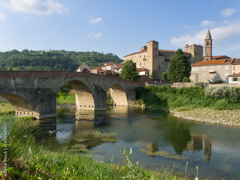 Monastero Bormida Medieval village with castle, church and romanesque bridge
