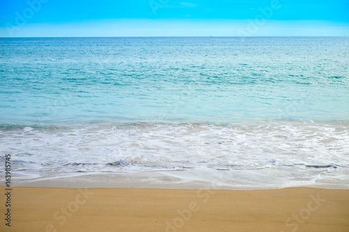 Beautiful beach sea sand and blue sky background