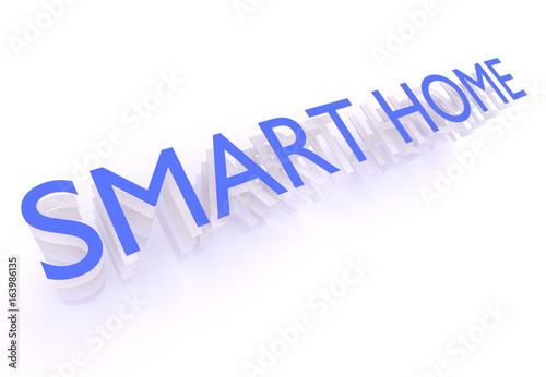 Smart Home, words in blue letters on white background, 3d rendering