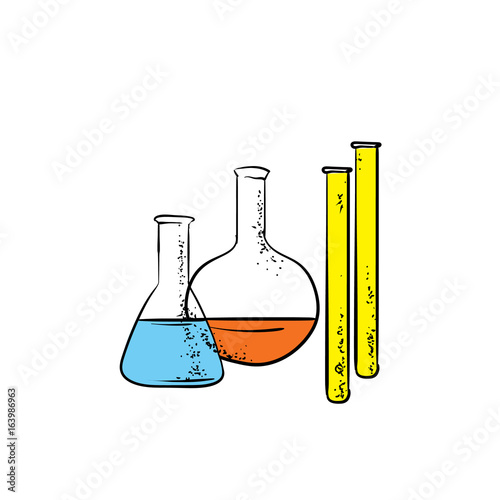 Beautiful test tubes and flasks for chemistry. Vector illustration. School or university, education.