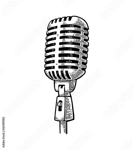 Microphone. Vintage vector black engraving illustration