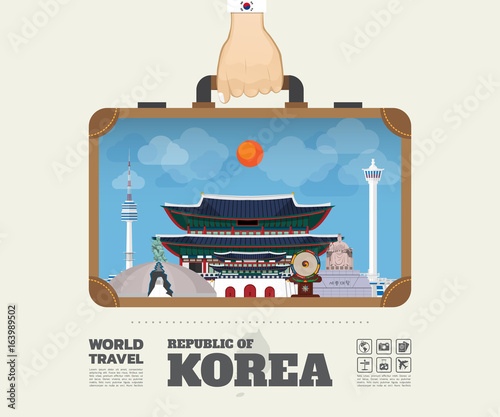 Hand carrying Korea Landmark Global Travel And Journey Infographic Bag. Vector Design Template.vector/illustration.