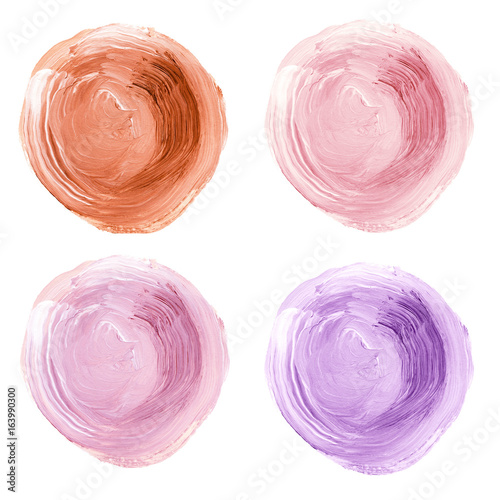 Acrylic circles collection pastel pink colors. Stains set isolated on white background.