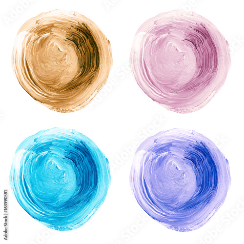 Set of colorful acrylic pastel circles isolated on white.