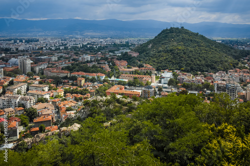 Amazing Panoramic view of city of Plovdiv from Bunardzhik tepe hill (hill of libertadors), Bulgaria © hdesislava