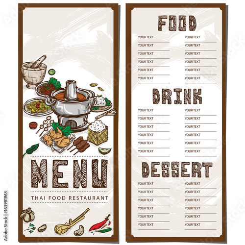 menu thai food restaurant template design hand drawing graphic.