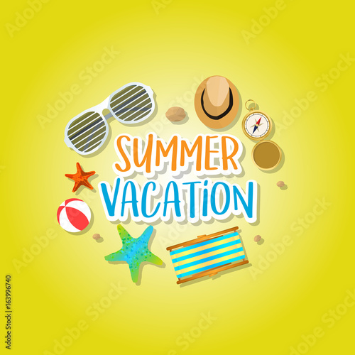 Summer holiday vacation concept, isolated objects cute vector illustration