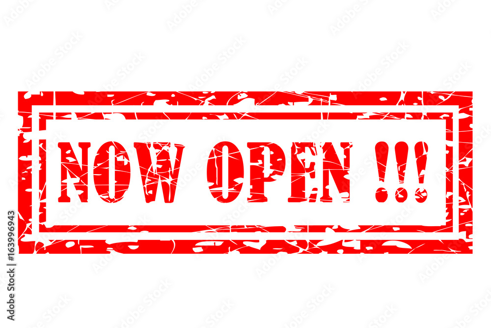 Rubber Stamp -  Now Open, Isolated on White