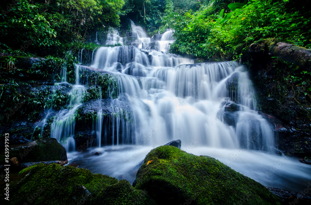 Background Waterfall rocks. Waterfall nature.Waterfall in Thailand.