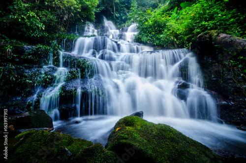 Background Waterfall rocks. Waterfall nature.Waterfall in Thailand. © MAGNIFIER