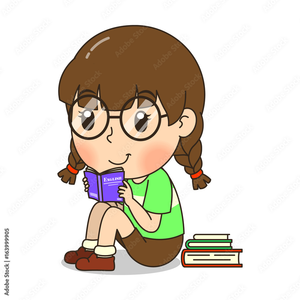 Cute girl read the book cartoon illustration Cute girl read the book cartoon illustration