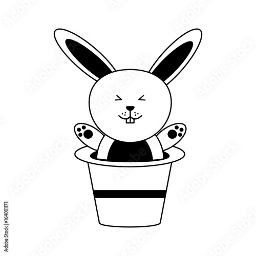 cute rabbit or bunny coming out of magician hat icon image