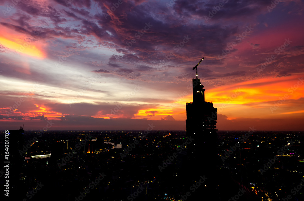 Evening light in city in Bangkok, Thailand.