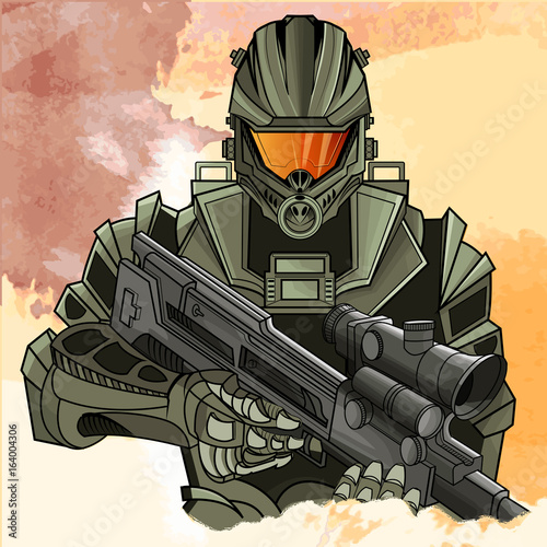Futuristic spaceman with weapon