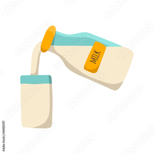 Vector cartoon bottle and glass with milk