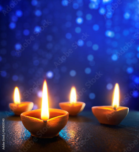 Happy Diwali - Diya lamps lit during celebration