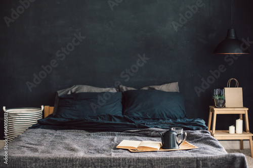 Black bedroom in loft style photo