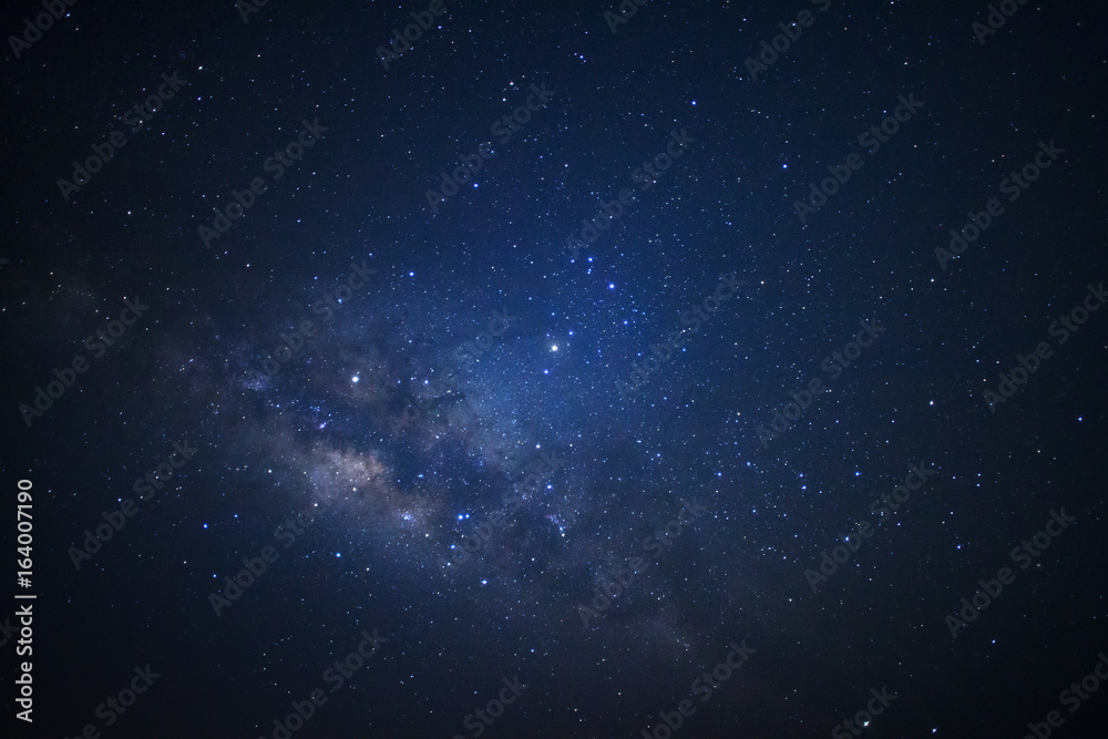 Starry night milky way astronomy. Long exposure photograph.with grain