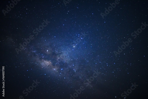 Starry night milky way astronomy. Long exposure photograph.with grain