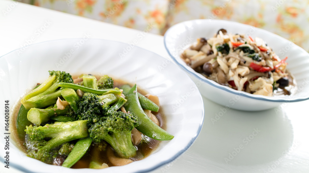 homemade stir-fried vegetable combination and stir-fried crab and mushroom combination homemade stir-fried vegetable combination and stir-fried crab and mushroom combination