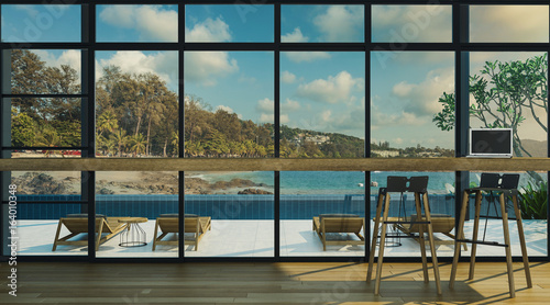 Working room with pool view, sea view