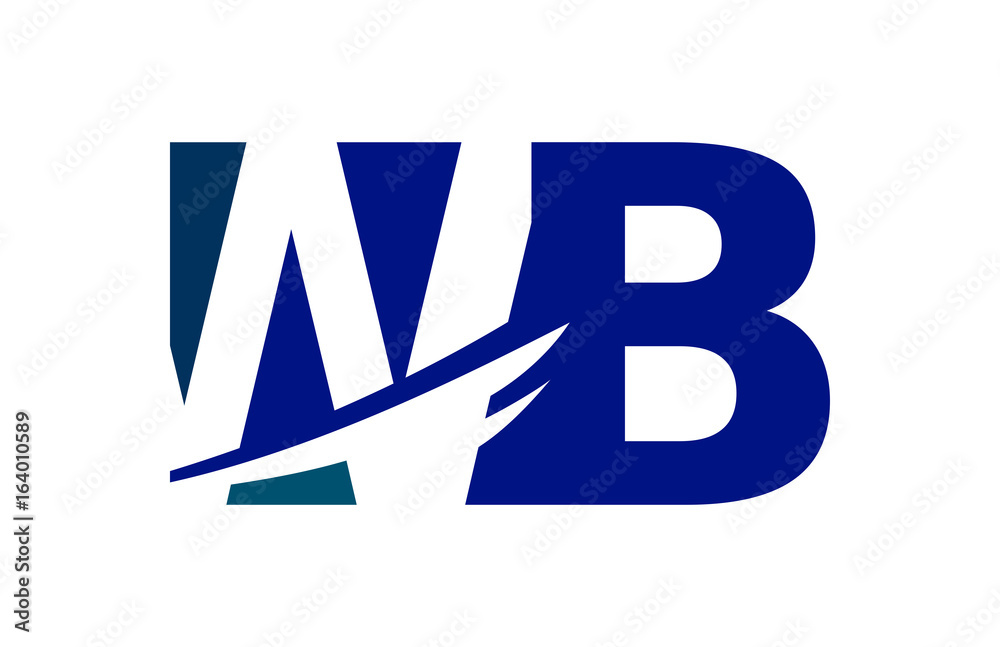 WB Negative Space Square Swoosh Letter Logo WB Negative Space Square Swoosh Letter Logo