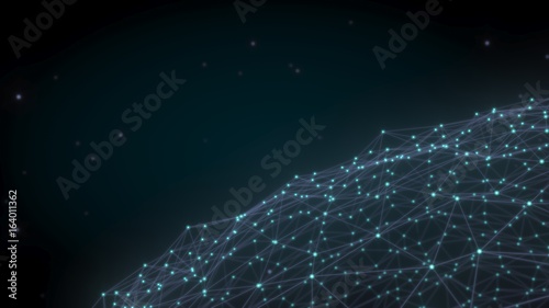 futuristic geometric lines and dots glowing with some particles