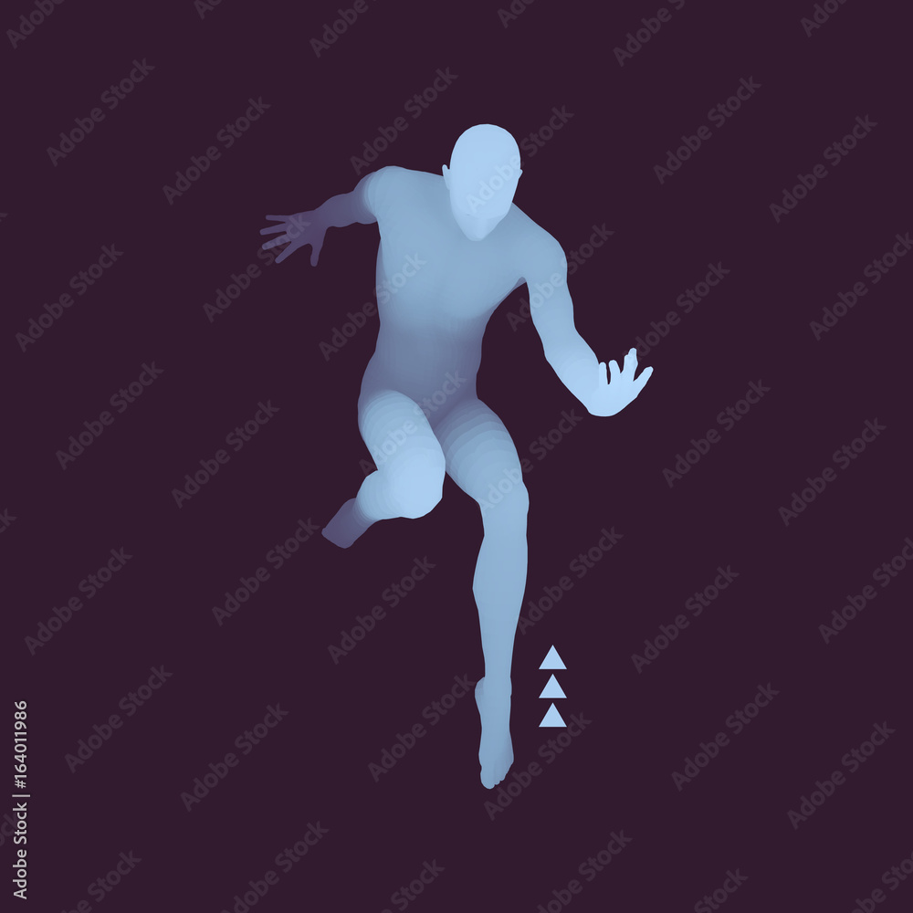 Man is Posing and Dancing. Silhouette of a Dancer. A Dancer Performs Acrobatic Elements. Sports Concept. 3D Model of Man. Human Body. Sport Symbol. Design Element. Vector Illustration.
