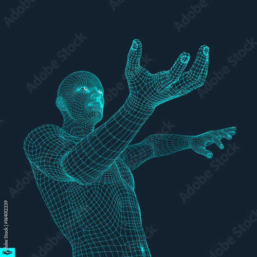 3D Model of Man. Human Body Wire Model. Design Element. Technology Vector Illustration.