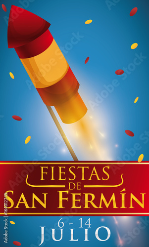 Rocket lighted with Confetti Celebrating Spanish Festival of San Fermin, Vector Illustration