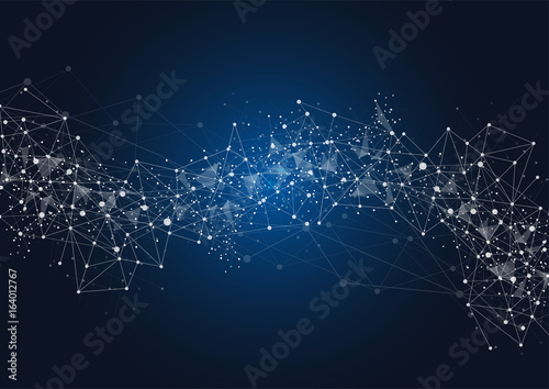 Abstract technology blue glowing connections in space with particles, big data, computer generated abstract background. Vector Illustration