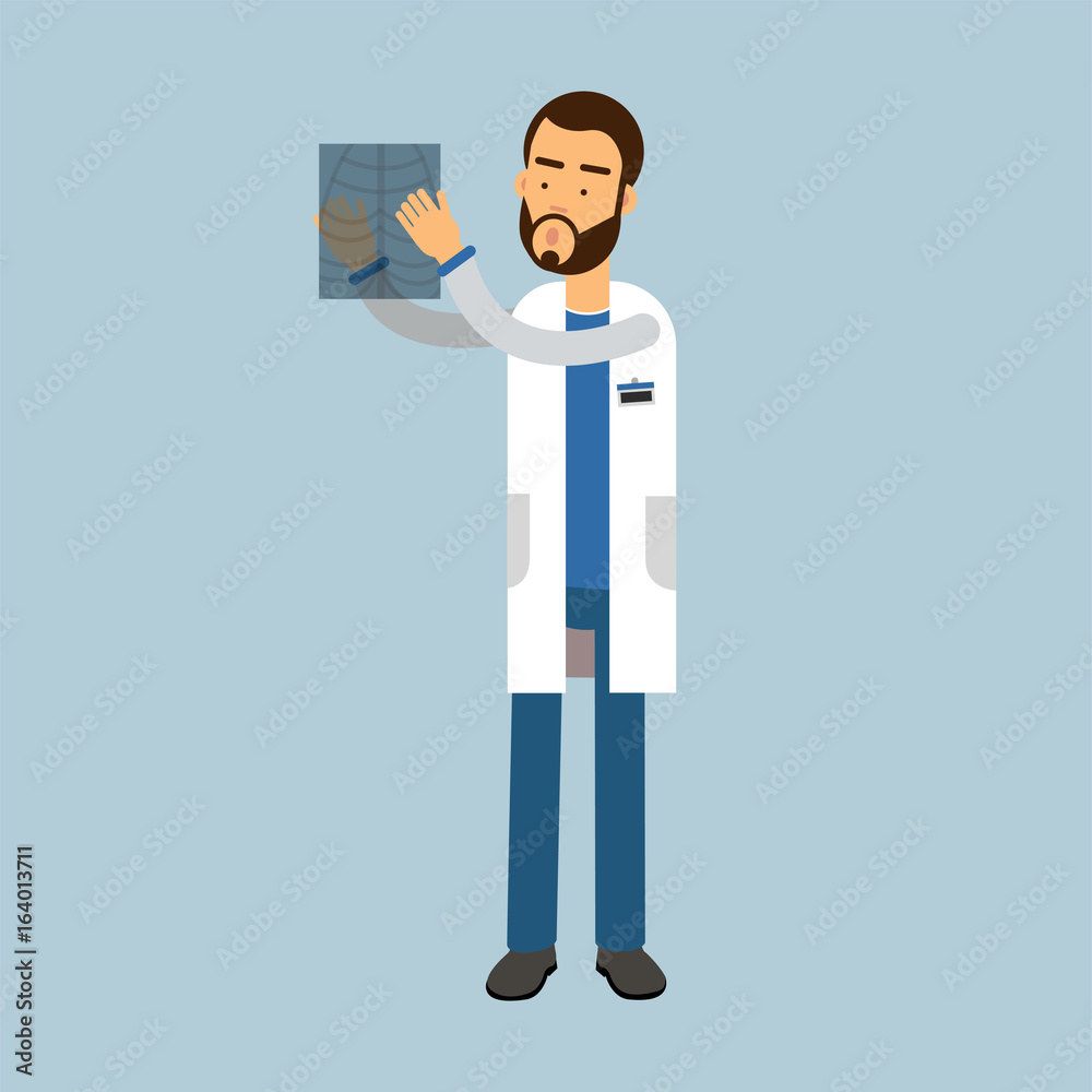 Male doctor character doctor looking at xray, medical care vector Illustration