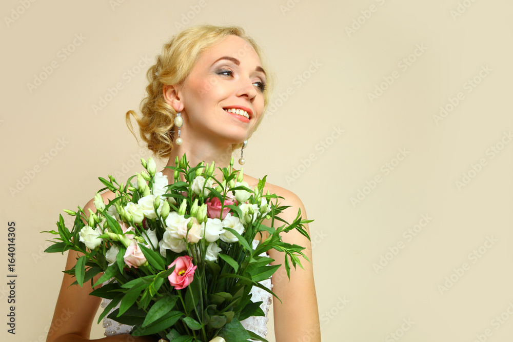 Bride with bouquet of alstroemerias Bride with bouquet of alstroemerias