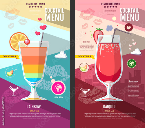 Flat style cocktail menu design