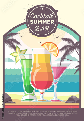 Flat style design of cocktail summer bar. Cocktail menu