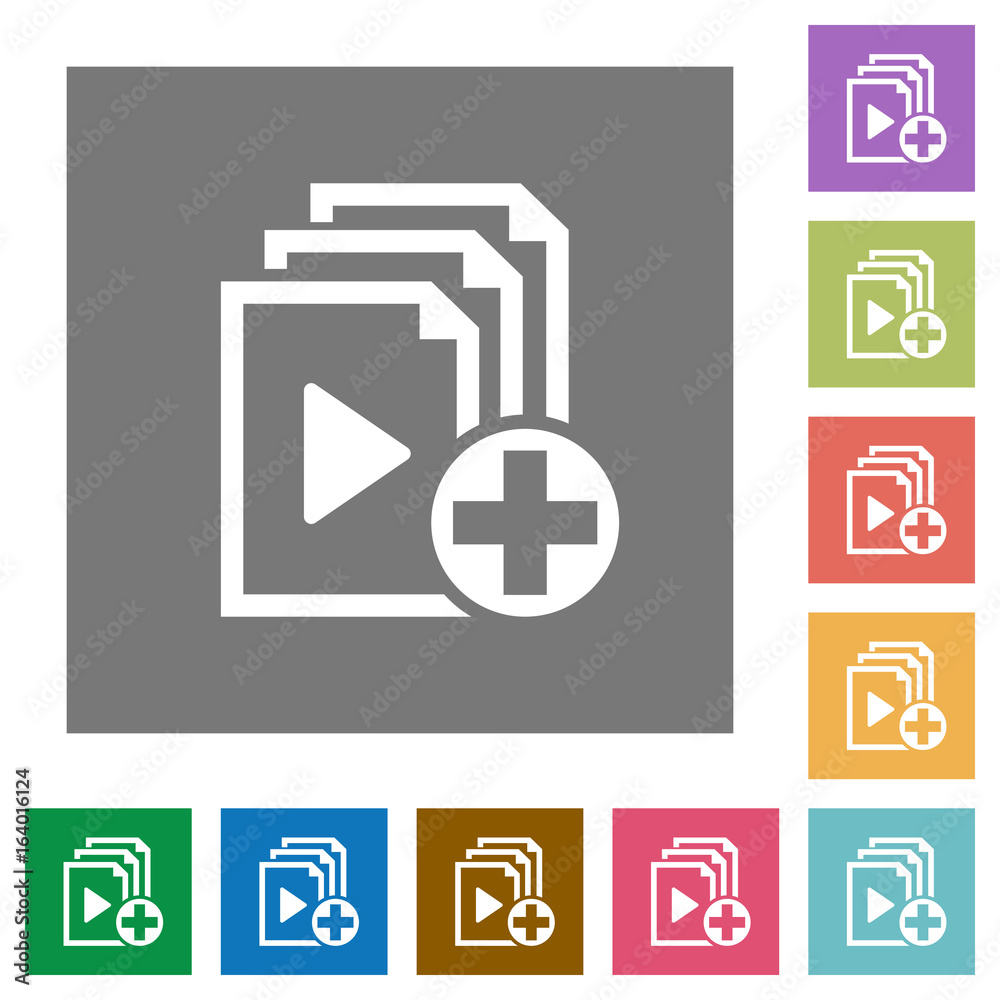 Add new item to playlist square flat icons Add new item to playlist square flat icons